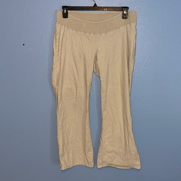 A Pea in the Pod Linen Pant Women Large Khaki Maternity. MM - Picture 1 of 5